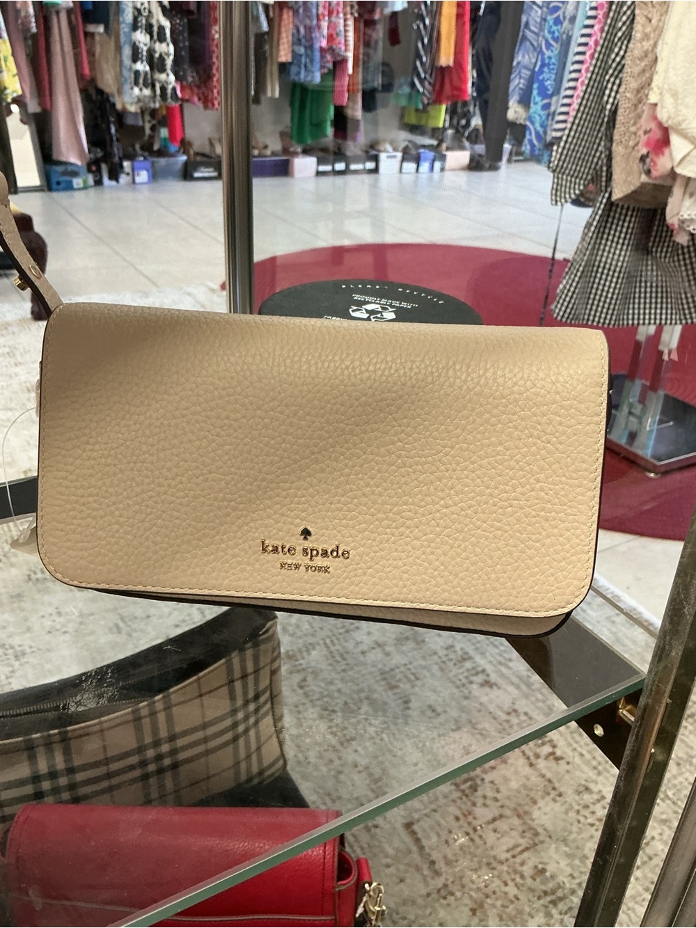 kate spade Beige Pebbled Leather Crossbody Wallet